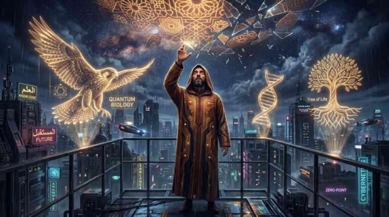 رحلة انتقال البشرية من سجن "الفيزياء المادية العمياء" (المصفوفة) إلى رحابة "الحقل المطلق الواعي" (الفطرة).