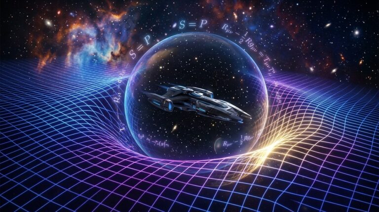 فقاعة الإطار المنحني تشوه نسيج الزمكان — محرك الوارب وقانون الميزان الكوني